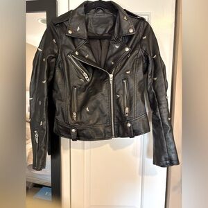 Black Vegan Leather Jacket with Butterfly Stud Details